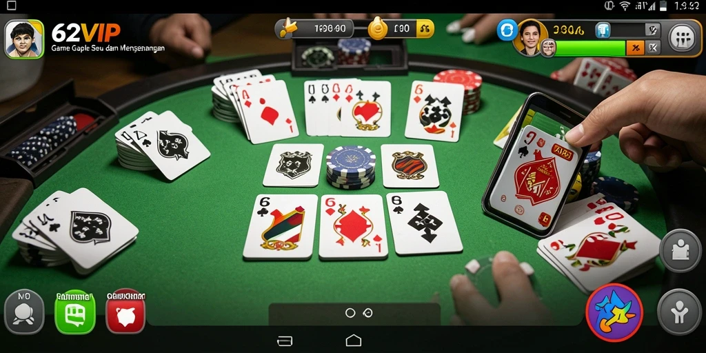 Gameplay menarik Gaple dalam 62VIP yang penuh strategi.