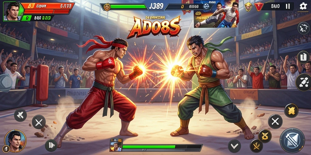 Screenshot AJO89 menunjukkan aksi pertarungan seru antara dua karakter.