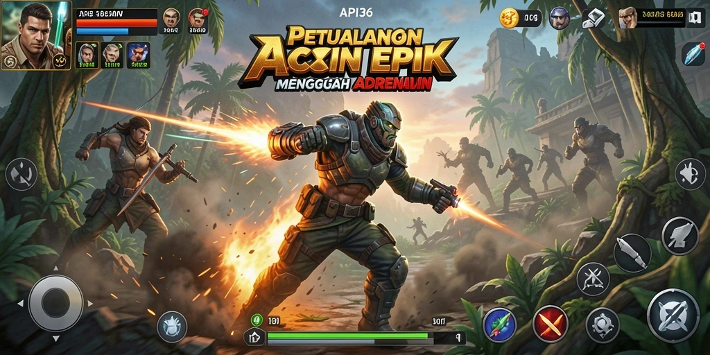 Screenshot menunjukkan pertarungan seru dalam game Action API36.