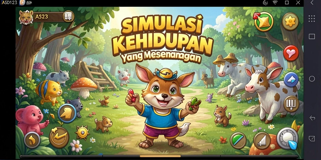 Screenshot gameplay menunjukkan interaksi dalam simulasi kehidupan.