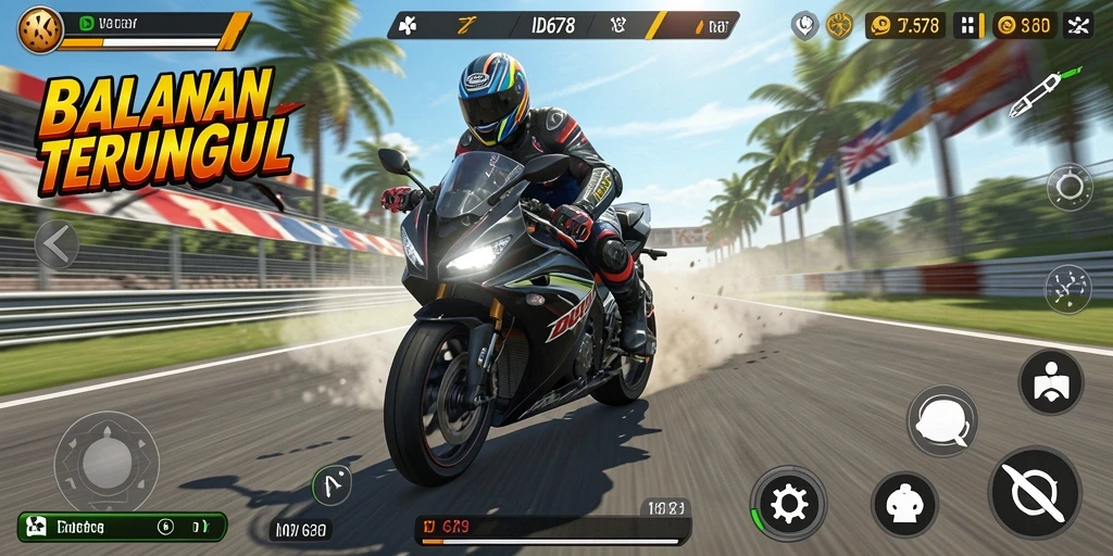 Tampilan memukau dari gameplay balapan motor yang seru.