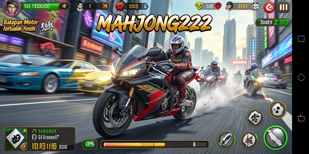 Gameplay seru MAHJONG222 menunjukkan aksi balapan motor yang mendebarkan.