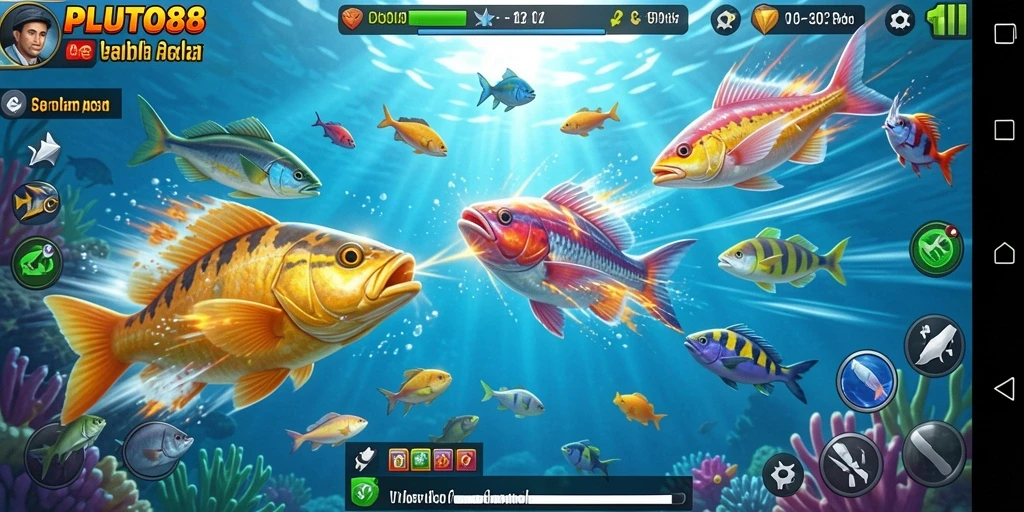 Screenshot menunjukkan aksi seru dalam menangkap ikan di PLUTO88.