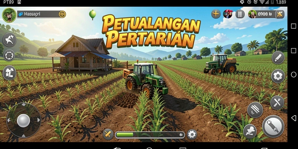 Tampilan gameplay PT89 menampilkan aktivitas bertani yang menyenangkan.