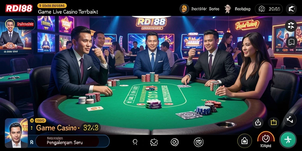 Screenshot gameplay RDI88 menampilkan dealer profesional dalam suasana Live Casino.