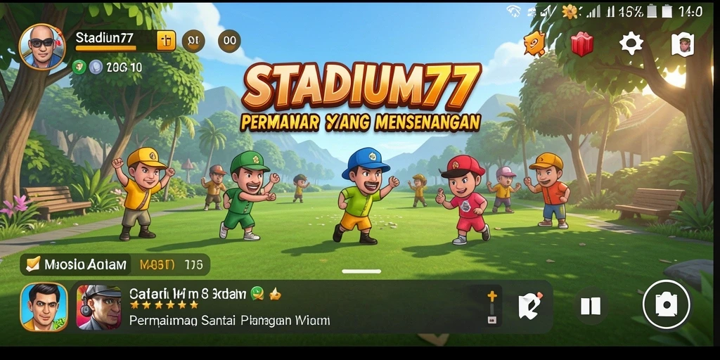 Tampilan gameplay STADIUM77 yang penuh warna dan seru.